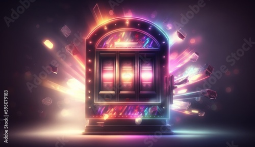 Slot machine casino background with colorful lights and flares generative ai