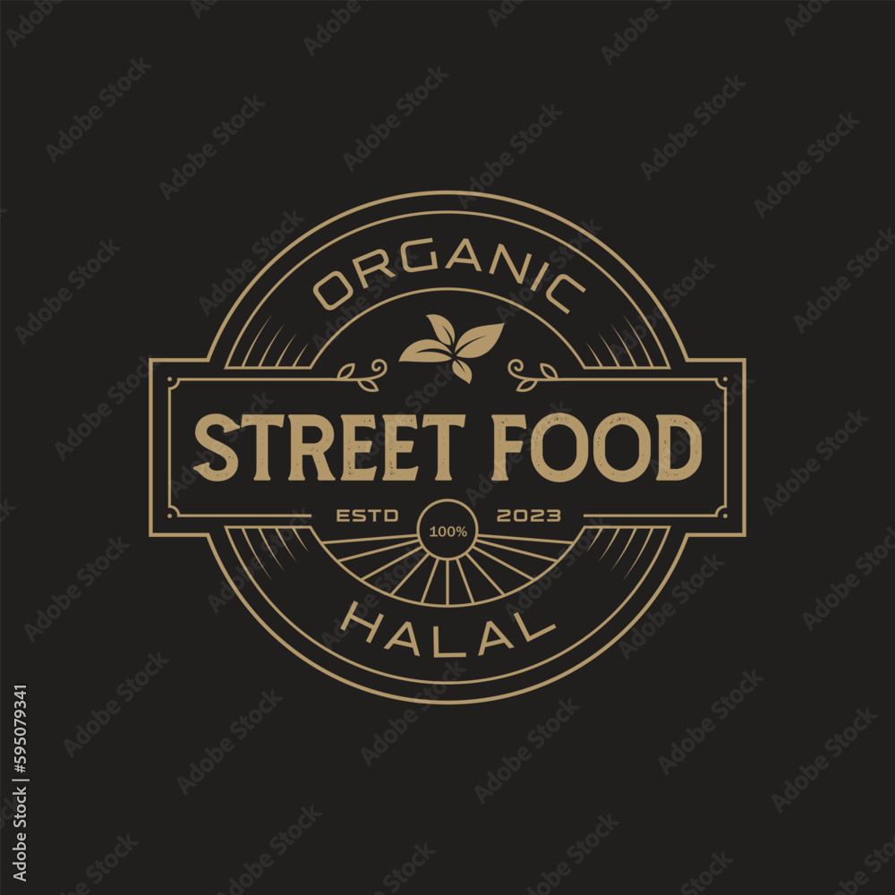 Vintage Hipster Restaurant label, Street Food bar cafe Logo design Inspiration