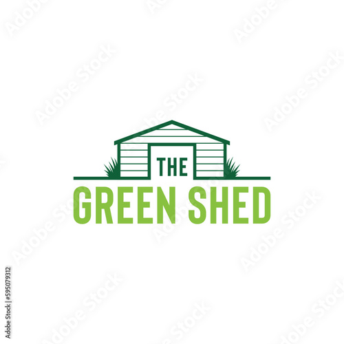 A shed house, garage for landscaping lawn mower Simple logo design Inspiration photo