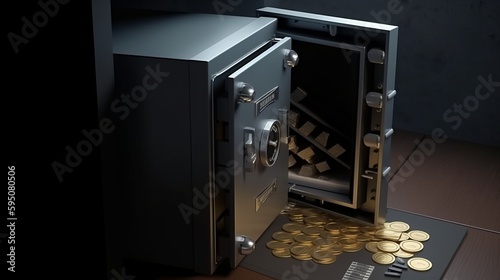 An open safe with coins