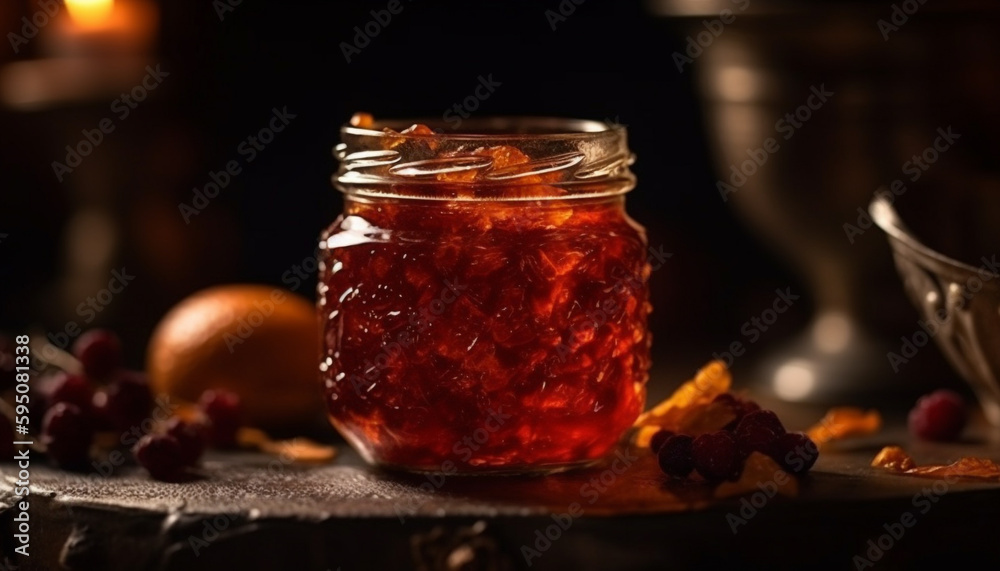 Sweet berry dessert on rustic wooden table generated by AI Sweet berry dessert on rustic wooden table generated by AI