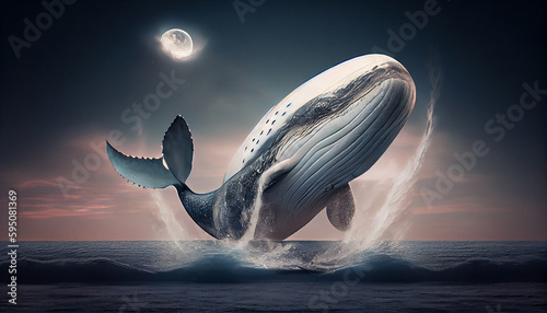 flying whale go to the moon. Cryptocurrency whale holder and buyer with soaring stock trading prices photo