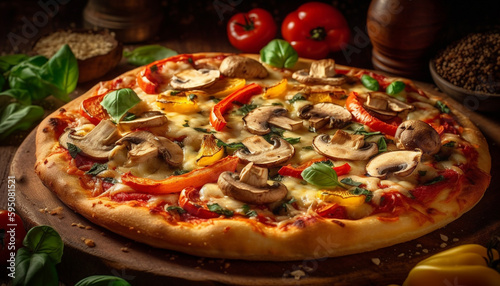 Freshly baked pizza with mozzarella and vegetables generated by AI
