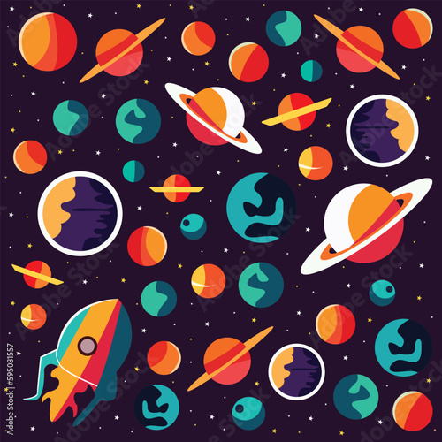 A space rocket with planets in the background.