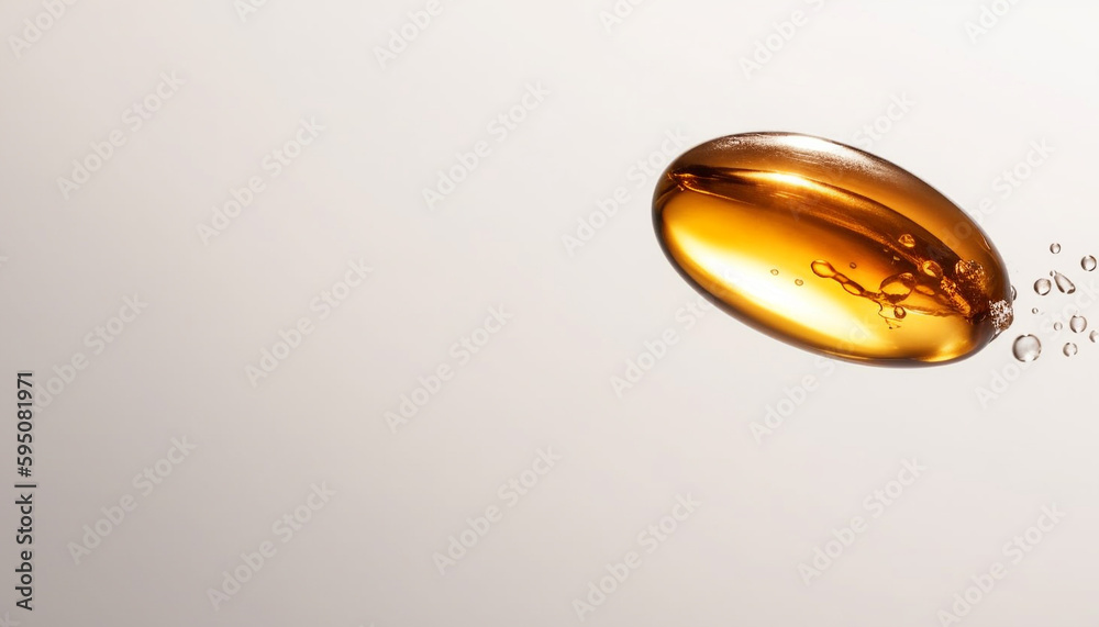 Yellow capsule drops in water, creating reflection generated by AI