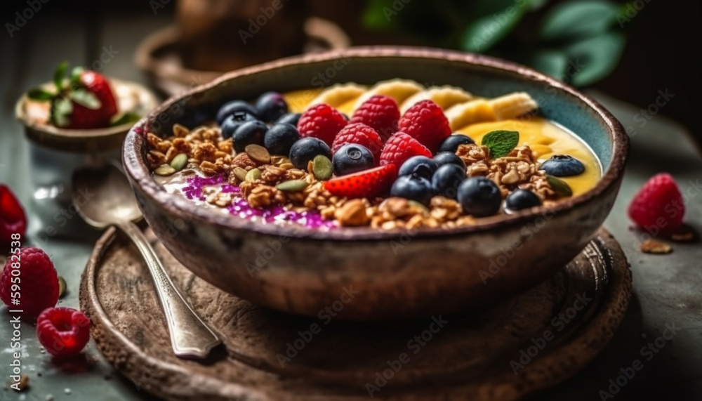 Fresh berry bowl with granola and yogurt generated by AI