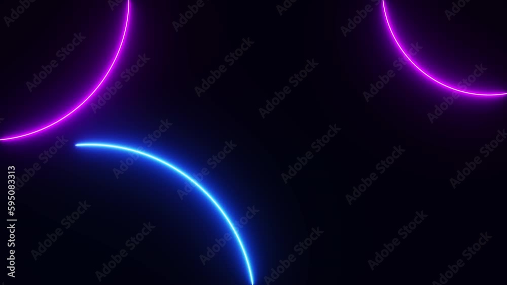 Glowing blue and pink neon lines loop animation on black background with copy space Glowing blue and pink neon lines loop animation on black background with copy space