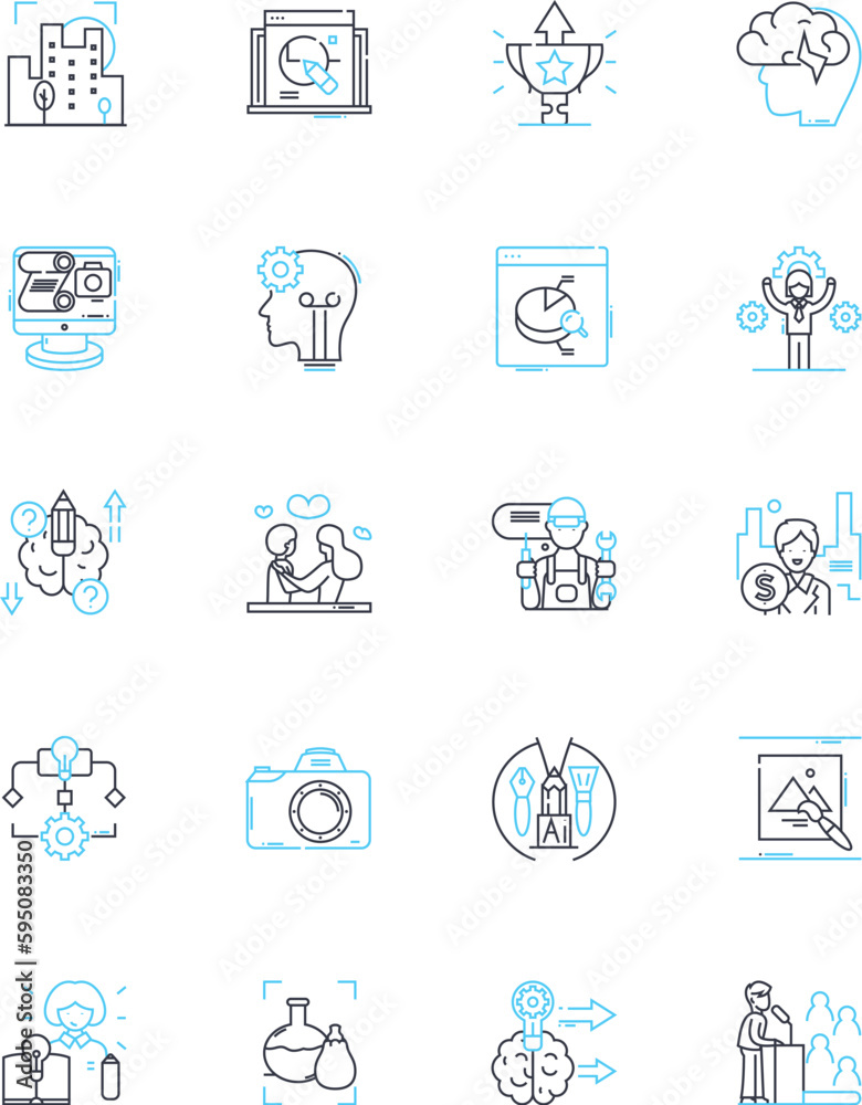 Travelogue linear icons set. Adventure, Culture, Wanderlust, Exploration, Journey, Diversity, Excitement line vector and concept signs. Discovery,Experience,Sightseeing outline illustrations