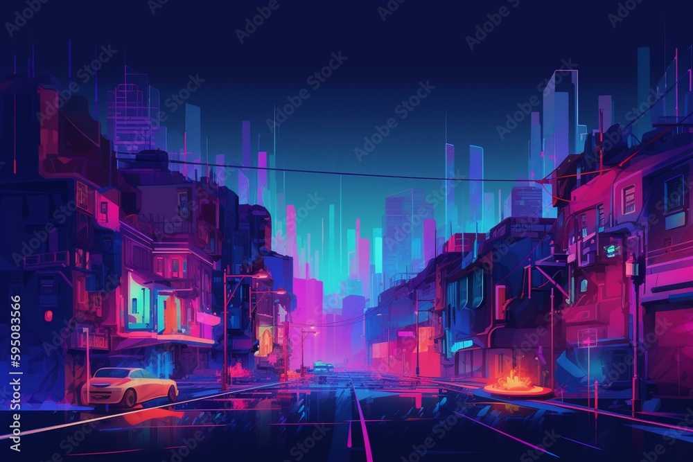 City neon futuristic illustration concept landscape Generative AI
