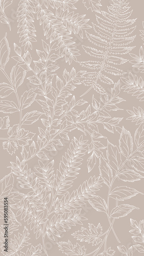 White lines pattern of leaves pattern style on green background, flat line vector and illustration.