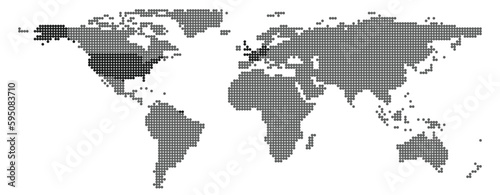  Colored world map in dots, circles with USA, France and Germany marked