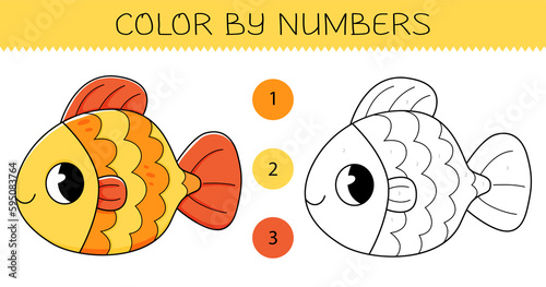 Photography Color by numbers coloring book for kids with cute goldfish