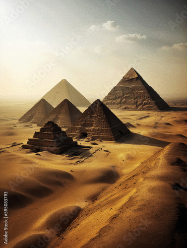 Pyramids of Giza at Sunset - generative AI