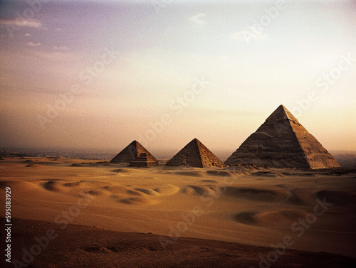 Pyramids of Giza at Sunset - generative AI © Uolir