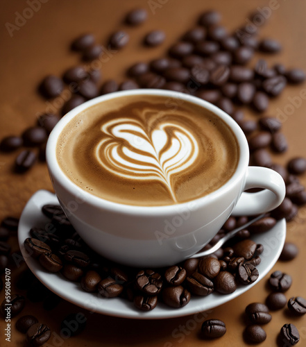 Cappuccino and coffee beans