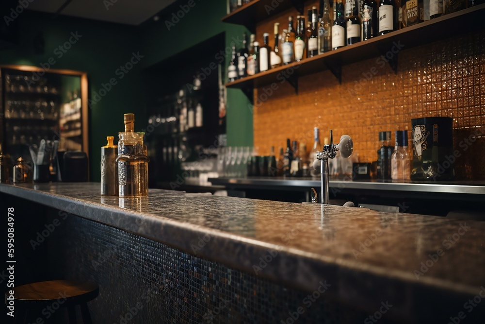 Empty bar counter. British pub with beer. Generative AI Generative AI