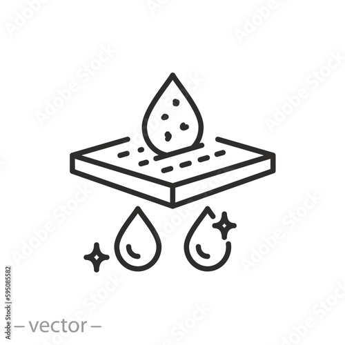 water filter icon, purification equipment, filtration element with liquid drops, thin line symbol on white background - editable stroke vector illustration eps10