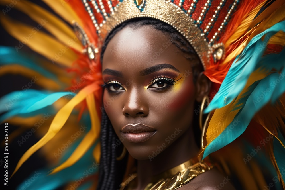 Portrait of an attractive Brazilian woman dressed up for Carnival. Ai generated
