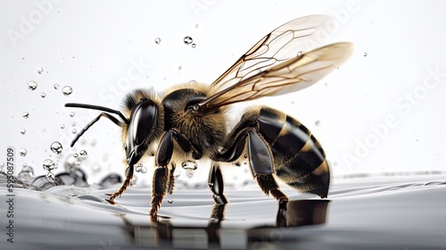 Bee flying and touching the water. Created with generative Ai technology © ImageMind