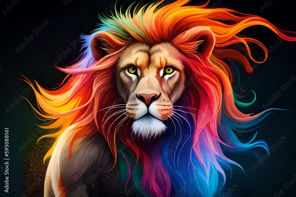 Colorful lion, Generative AI