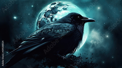 spirit animal raven and the moon - by generative ai
