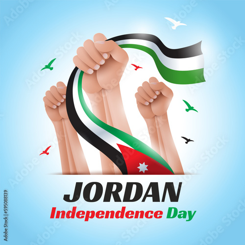 Jordan Independence Day Background Design with hand holding flag Illustration