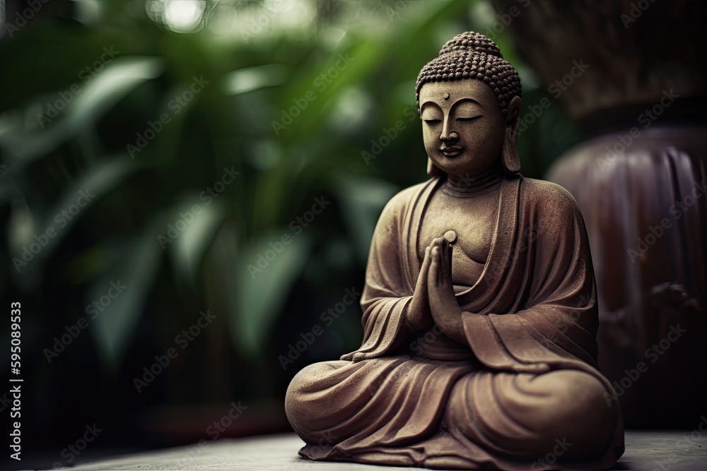 Buddist buddah statue closeup created using generative AI tools - obrazy, fototapety, plakaty 