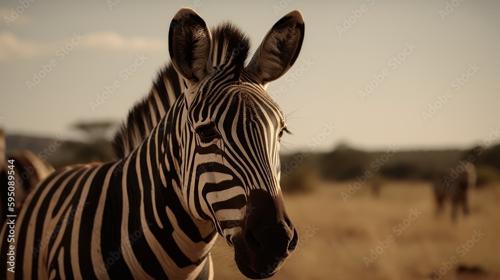 Obraz premium Zebra in a cinematic savanna background with beautiful colors generative ai