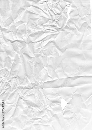 White paper with torn parts and wrinkled surface