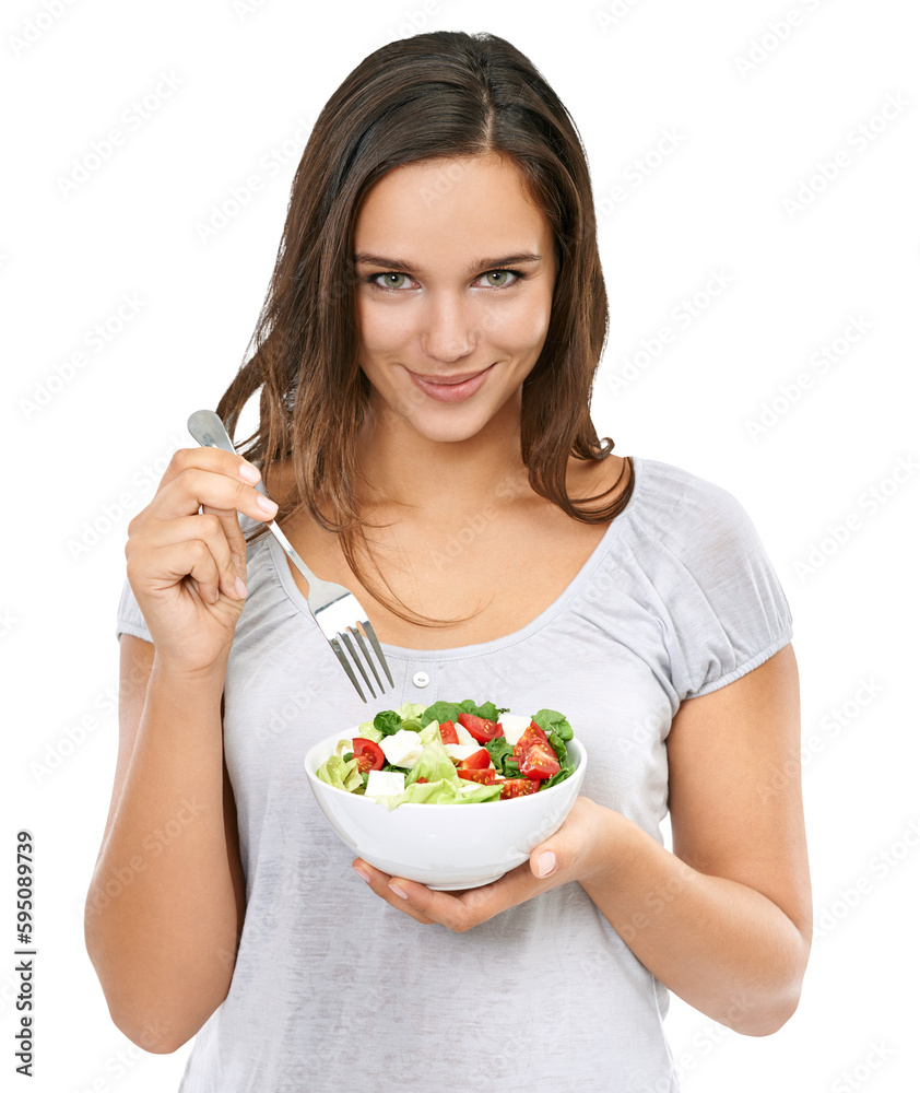Food, health and portrait of woman with salad on isolated, png and transparent background. Vegan, healthy eating and happy girl with vegetables for lunch, meal and dinner for diet, detox and wellness Food, health and portrait of woman with salad on isolated, png and transparent background. Vegan, healthy eating and happy girl with vegetables for lunch, meal and dinner for diet, detox and wellness