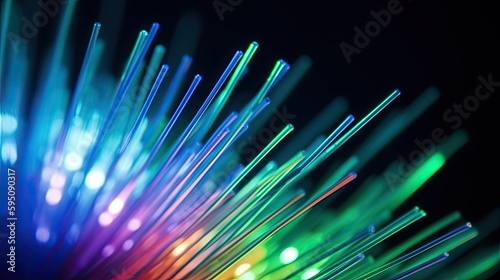 Bundle of fiber optic cables. Colorful illustration created using generative AI tools