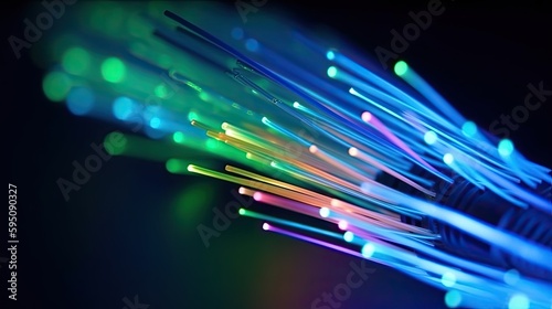 Bundle of fiber optic cables. Colorful illustration created using generative AI tools