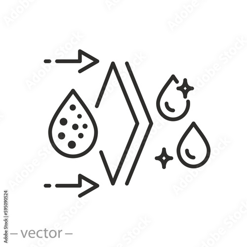 water filter element icon, filtration liquid, purification thin line symbol on white background - vector illustration
