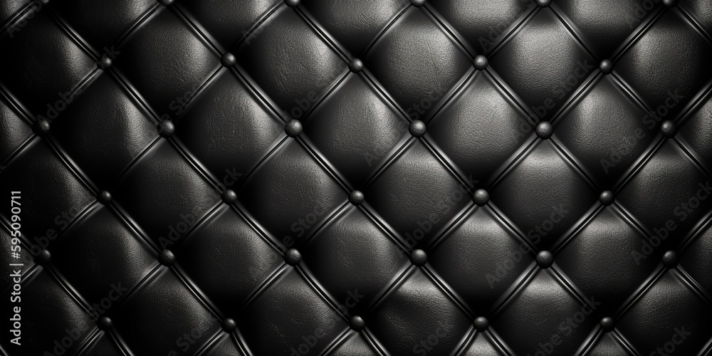 Detailed texture of black leather upholstery background, luxury, generative ai