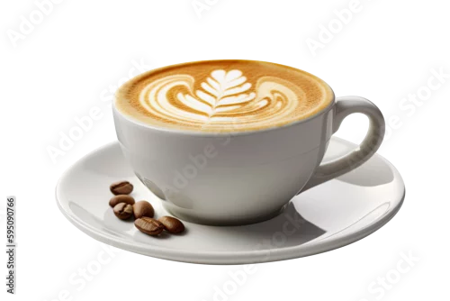 Obraz Cup of latte transparent background, ultra sharp, Generative AI