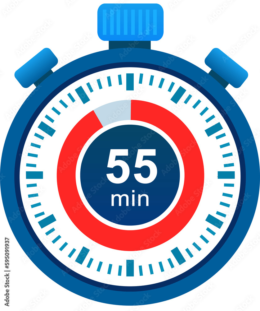 Icona del cronometro di 55 minuti. Icona cronometro in stile piatto, timer su sfondo a colori. Illustrazione Icona del cronometro di 55 minuti. Icona cronometro in stile piatto, timer su sfondo a colori. Illustrazione