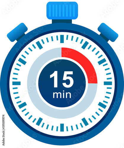  Icona  del cronometro di 15 minuti. Icona cronometro in stile piatto, timer su sfondo a colori. Illustrazione photo