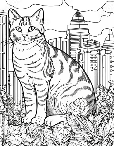Cat coloring page illustration For relaxation, cat lovers, can vent for both children and adults.
