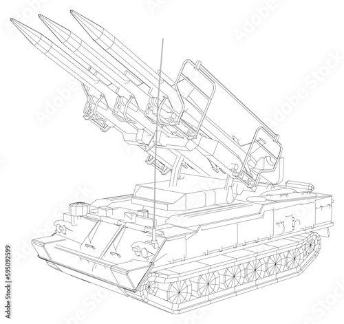 Anti-aircraft missile system. Rockets and shells. Special military equipment. Air Attack. Military machine. Vector created of 3d