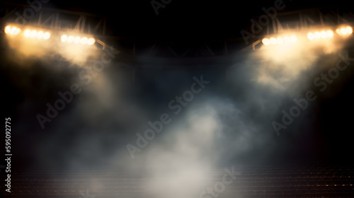 Fotografia Bright stadium arena lights and smoke