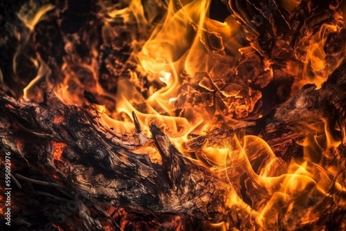 A close up of a fire with lots of flames  abstract background created with generative Ai technology