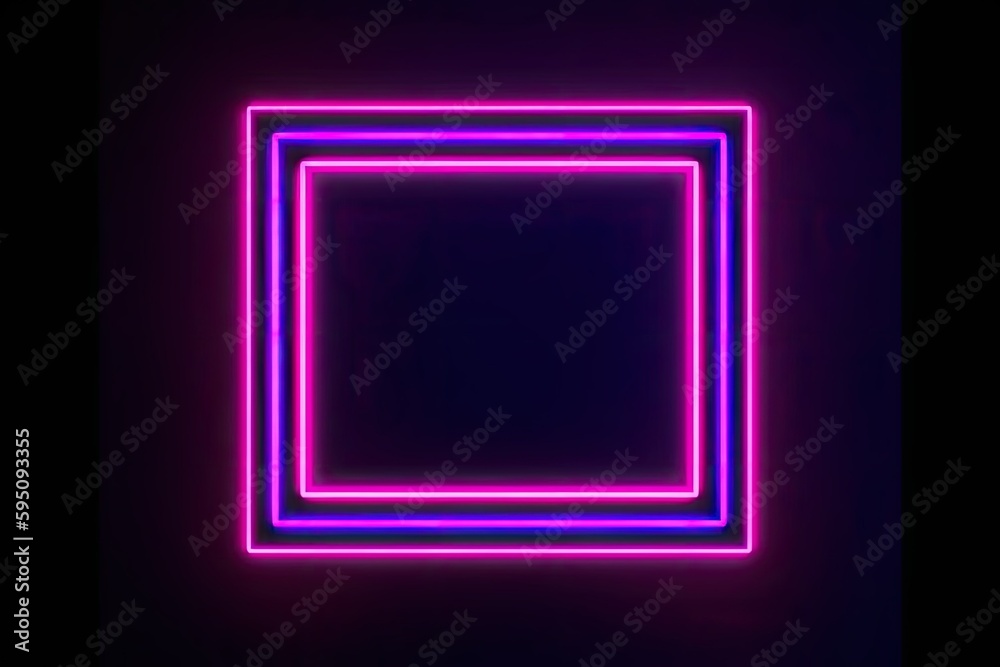 Abstract neon background with fluorescent square, Laser line glowing with pink blue light. Generative ai. Abstract neon background with fluorescent square, Laser line glowing with pink blue light. Generative ai.