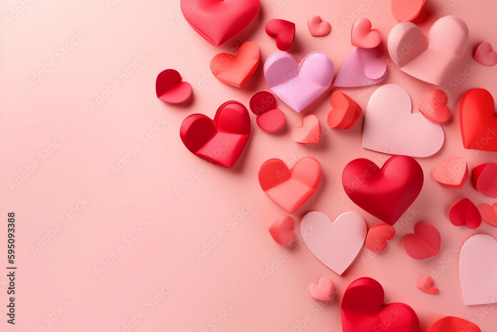 flat lay, Stylish pink and red hearts, Illustrator, Generative AI