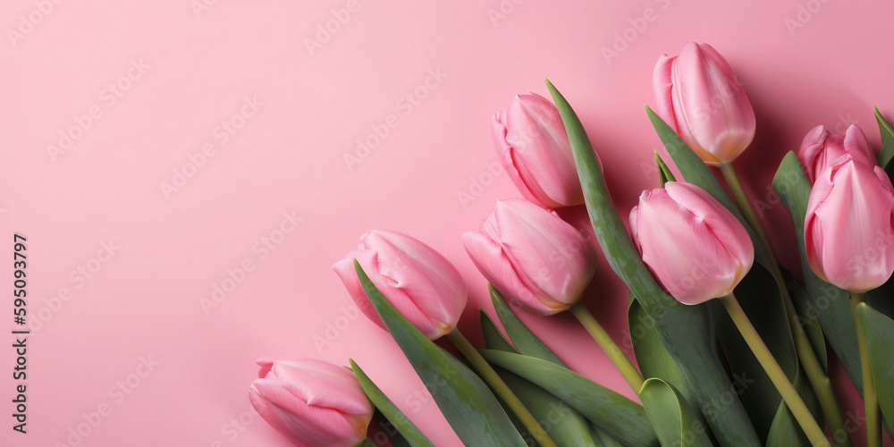 Pink tulips for Mother's Day web banner, Generative AI