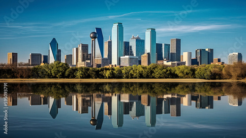 A Sunny Day in Dallas: Mesmerizing Skyline Photograph - generative AI