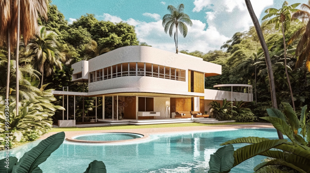 A luxurious modern house with pool - generative AI
