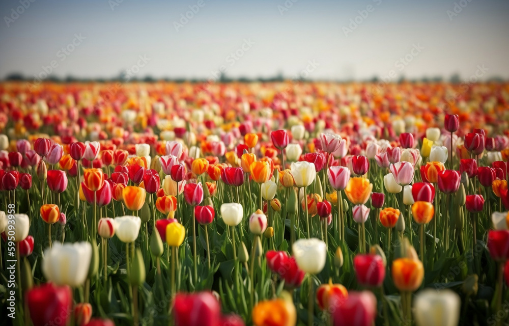 beautiful colorful tulips, flower field,spring and summer season,woman, mother's day celebration, Generative AI