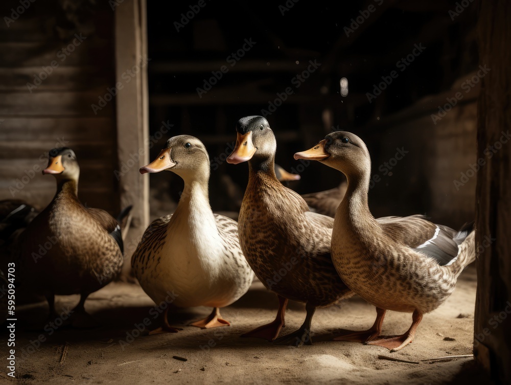 Obraz premium A group of ducks in a barn