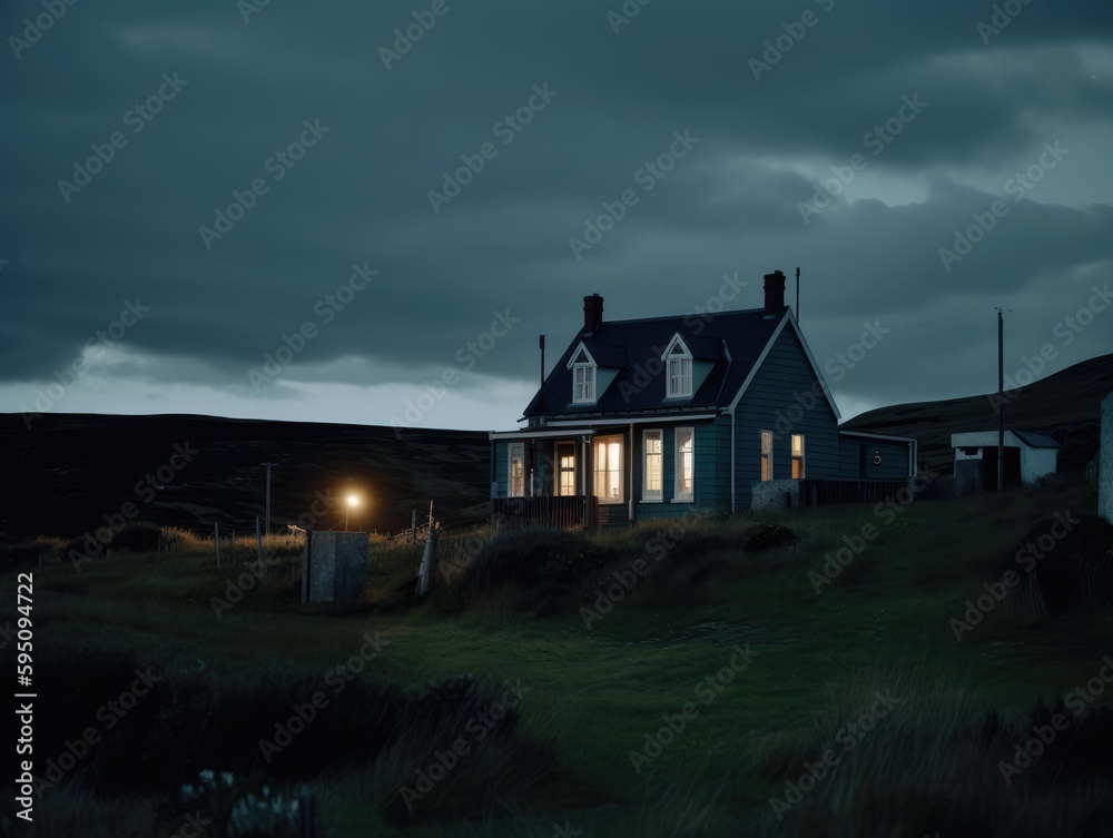 A house on a hill with a dark sky A house on a hill with a dark sky