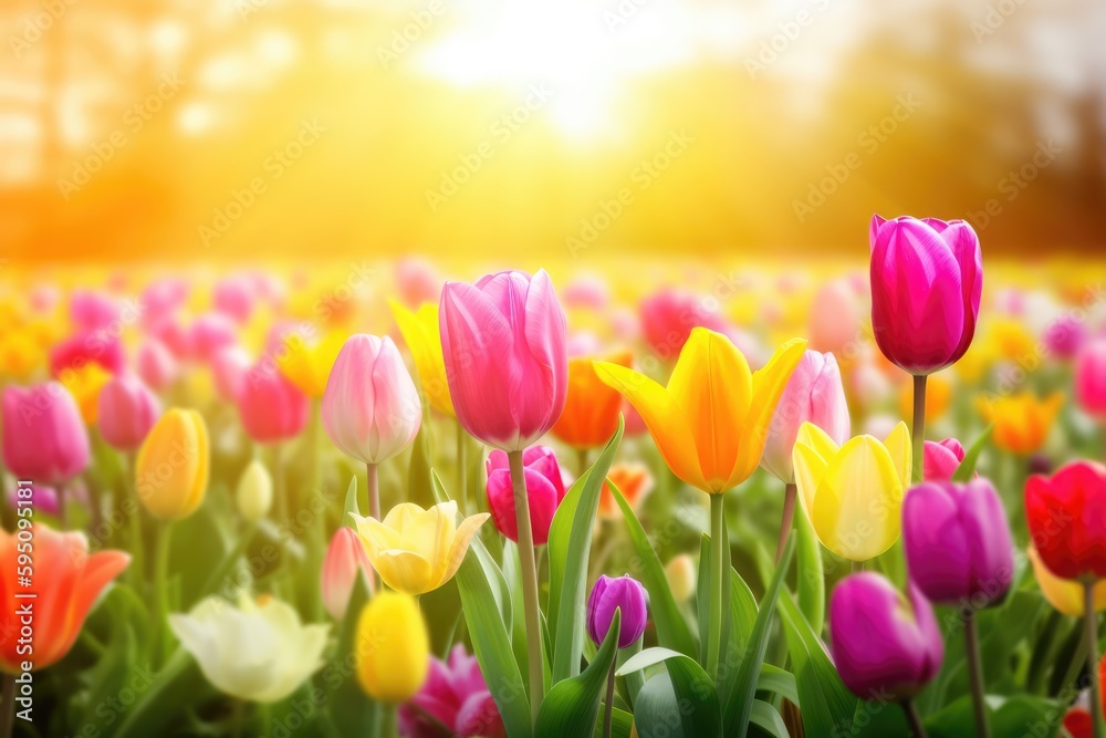 Colorful tulips spring background